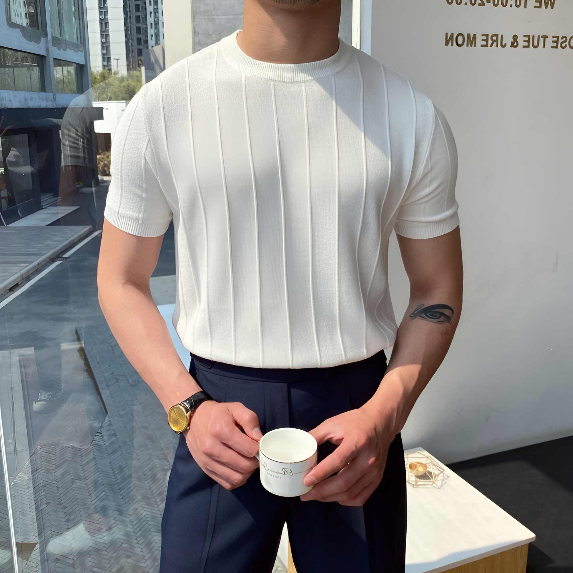 Men's Vertical Ribbed Knit Shirt - Casual Smart Wear