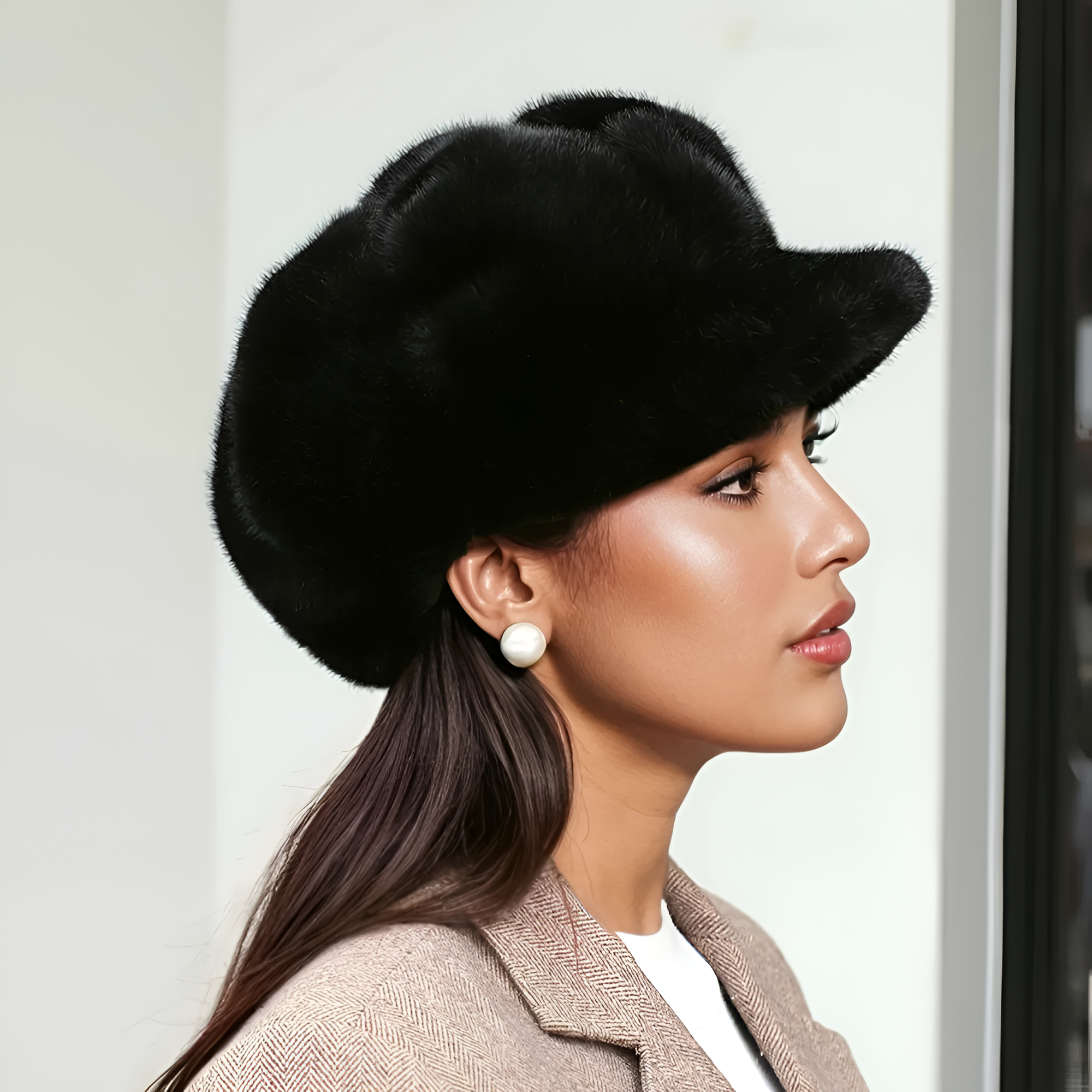 Women's Faux Fur Newsboy Cap - Winter Fashion