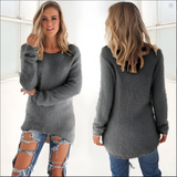 Women's Fuzzy Loose Long Sleeve Sweater - Casual Daily Wear