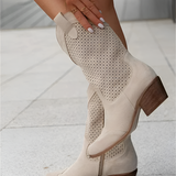 Women's Pointed Toe Perforated Western Boots - Casual Streetwear