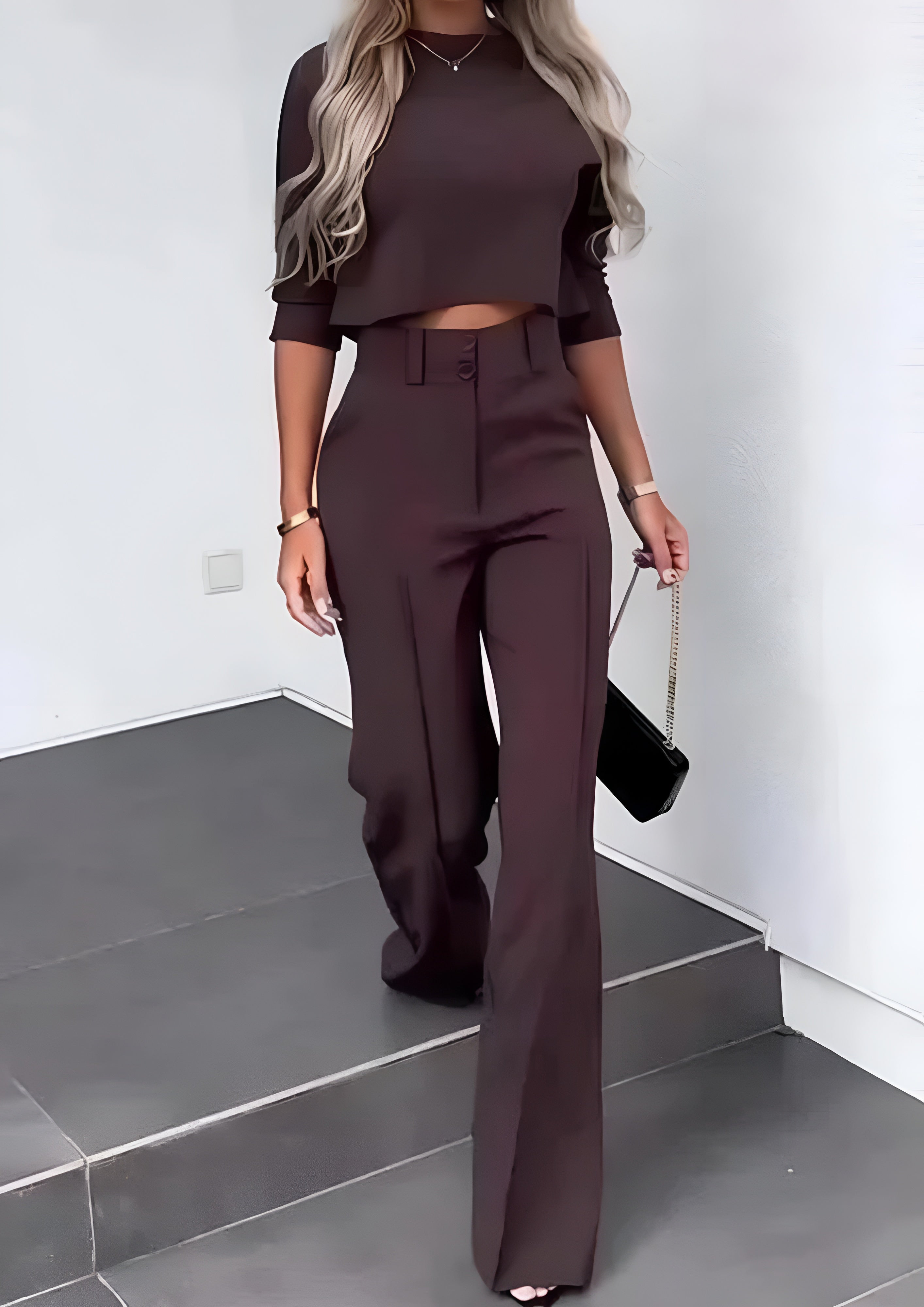 Women’s Cropped Top 2 Piece Set - Smart Casual