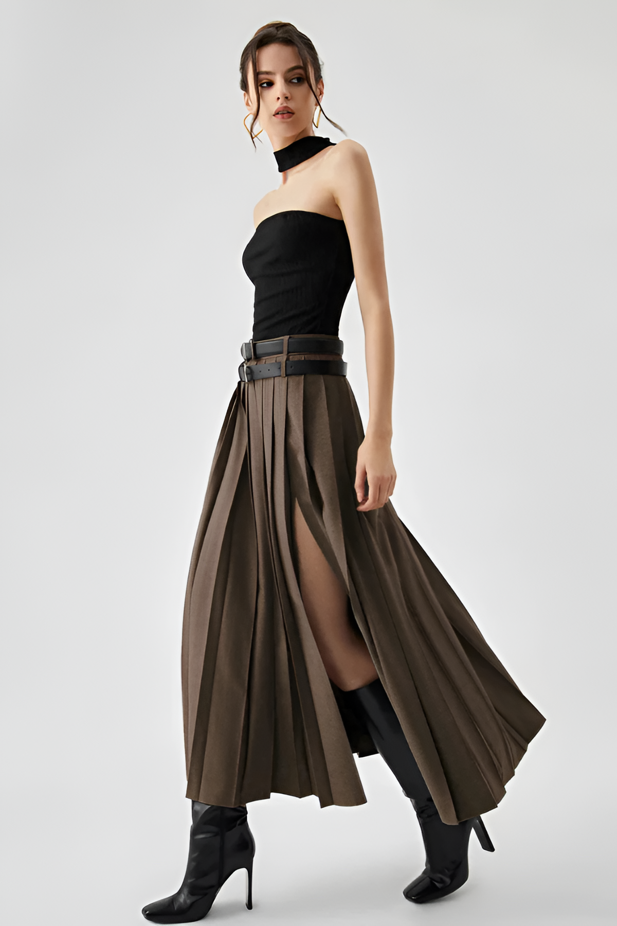 Women's High Waisted Pleated Maxi Skirt - Casual Chic