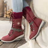 Women's Lace Up Buckle Mid Calf Boots - Winter Casual