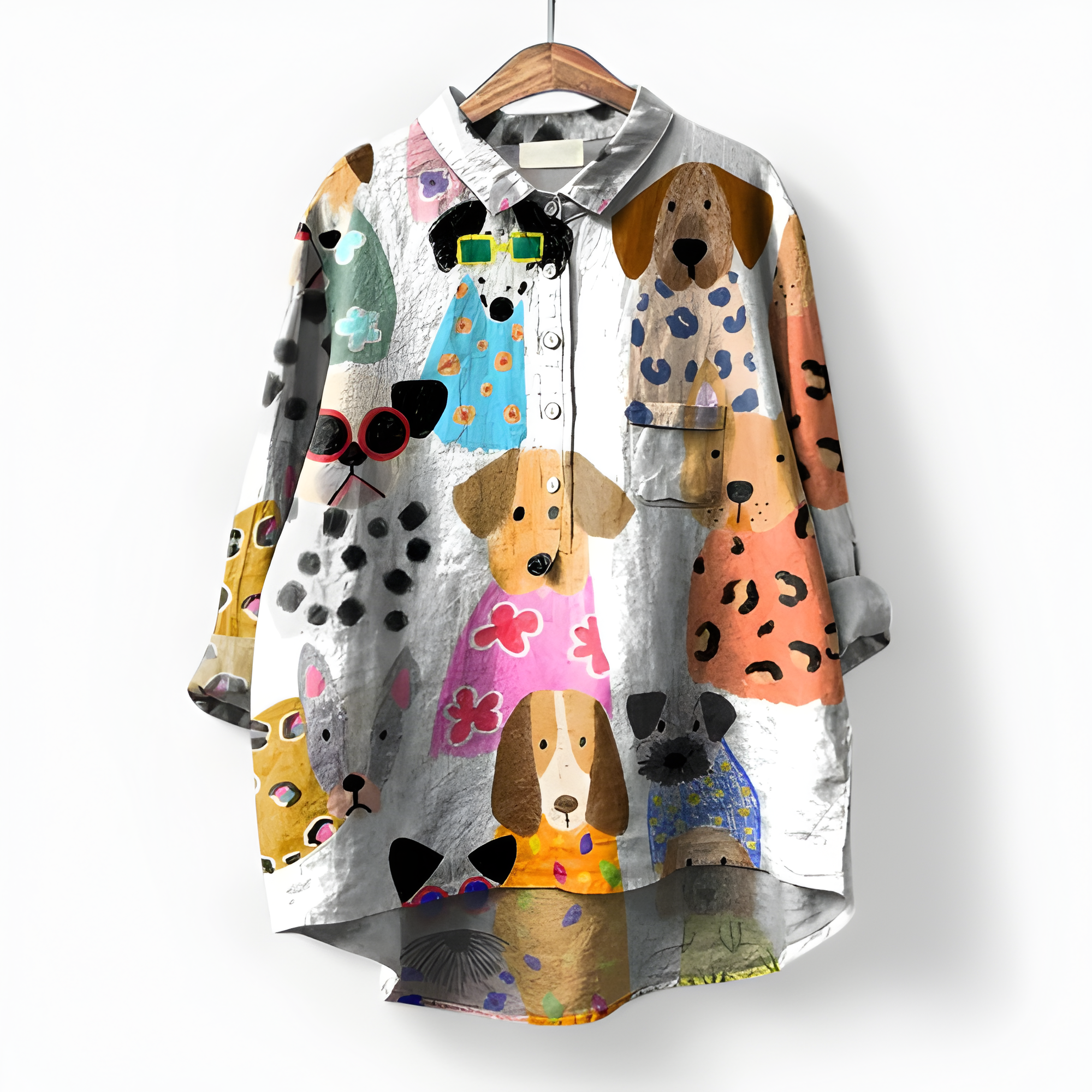Women's Button Down Shirt Artistic Print Oversized Fit - Casual Wear