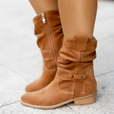 Women's Slouchy Mid-Calf Boots - Casual Everyday Wear