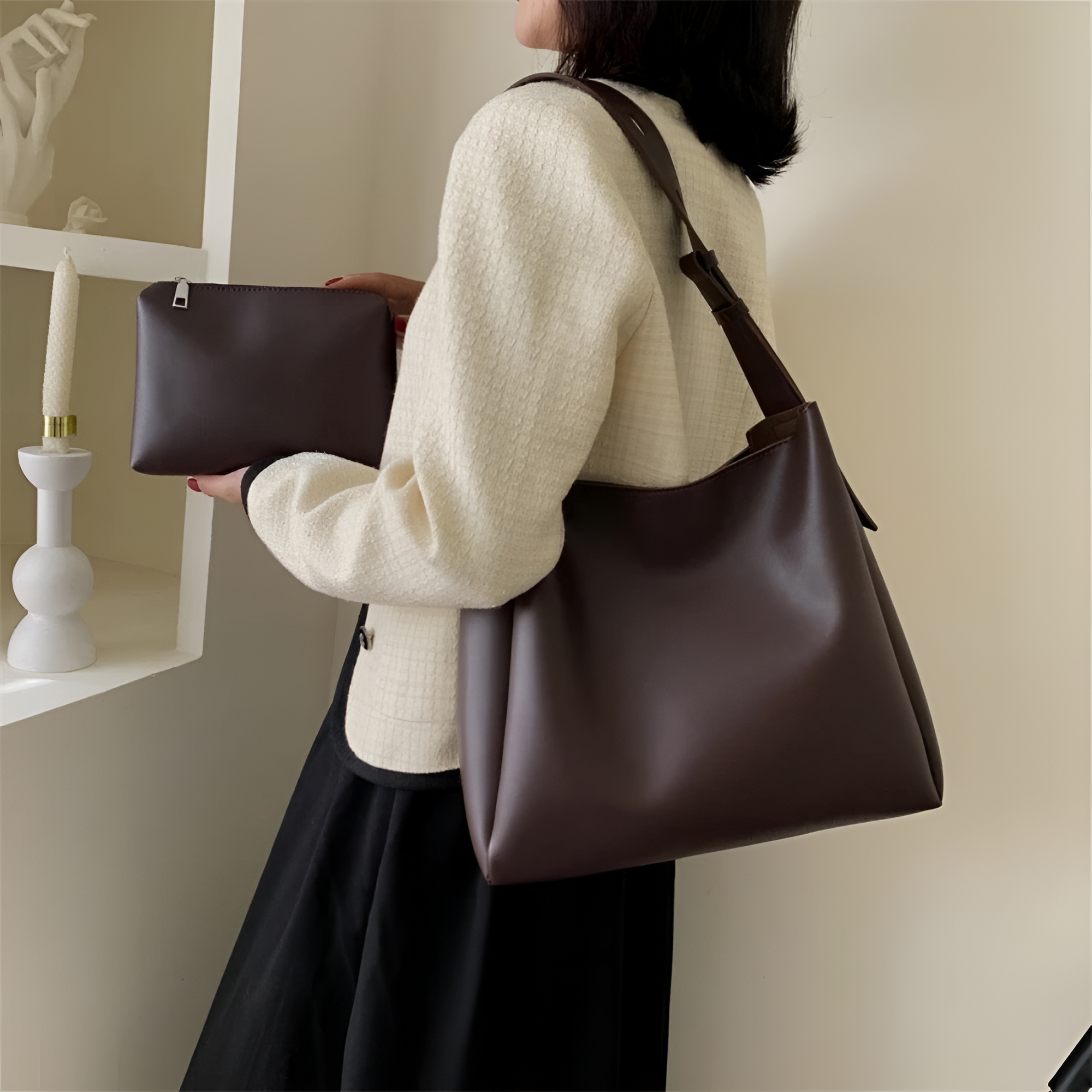Women's Minimalist Adjustable Shoulder Bag - Office Wear