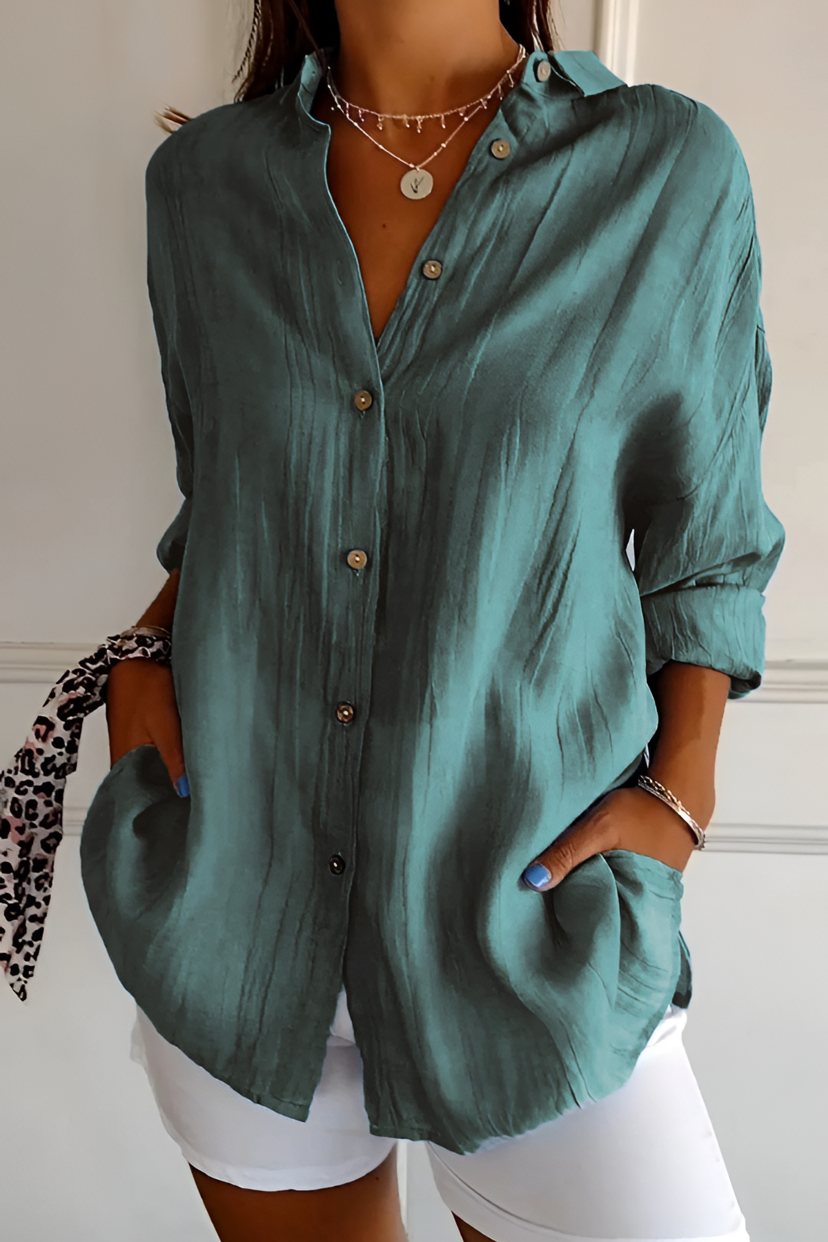 Women's Textured Long Sleeve Shirt - Casual Daily Wear