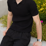 Men's Ribbed Knit Polo Shirt - Casual Smart Wear