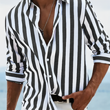 Men's Vertical Striped Slim Fit Button Down - Casual Beachwear