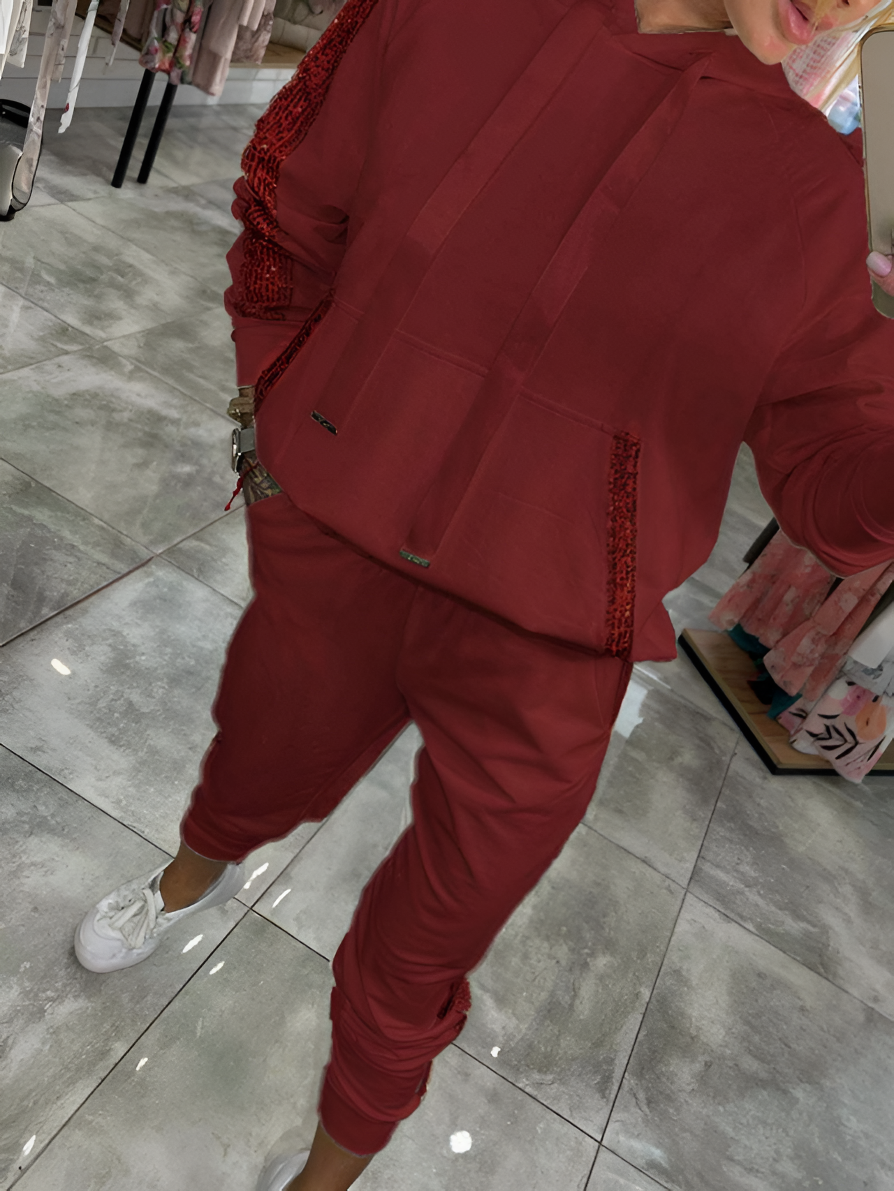 Women's Sequin Trim Hooded Tracksuit - Casual Loungewear