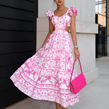 Women's Ruffle Sleeve Cutout Maxi Dress - Summer Occasion