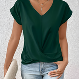 Women's V-Neck Twisted Hem T-Shirt - Casual Daily Wear