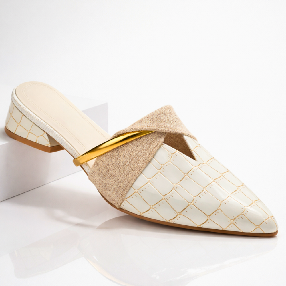 Women's Croc Embossed Pointed Toe Mules - Professional Office Wear