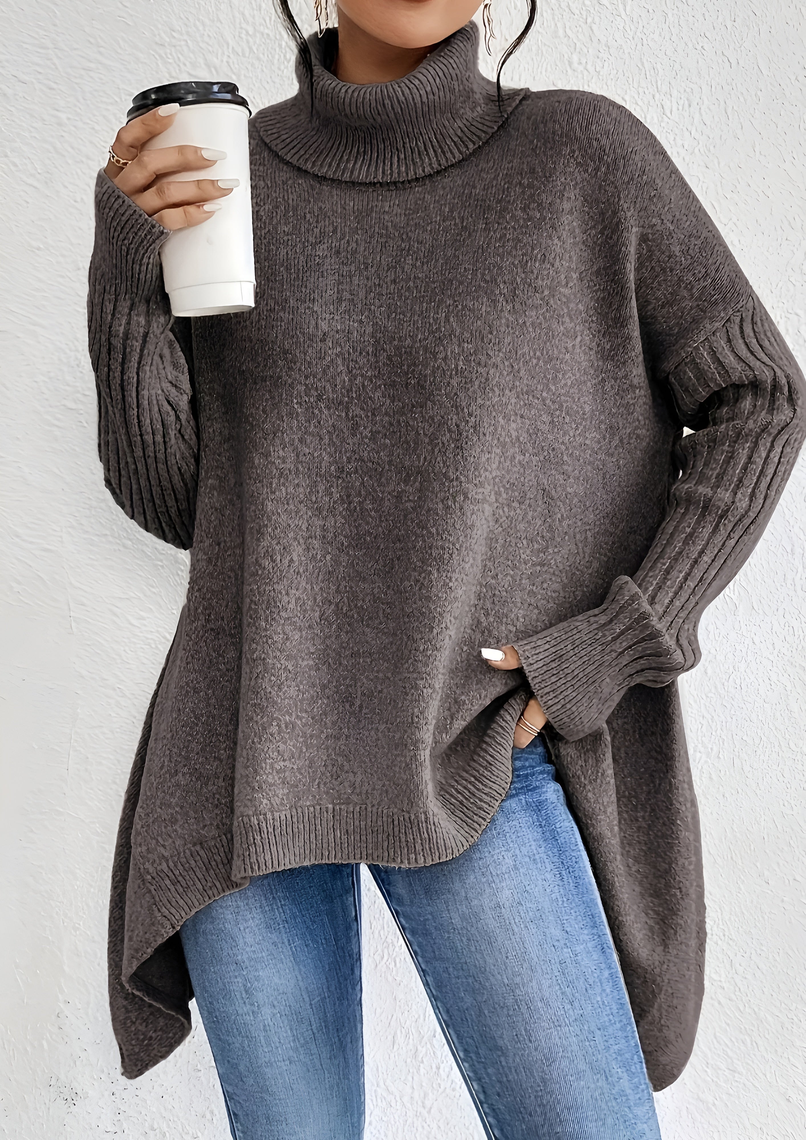 Women’s Turtleneck Loose Sweater - Casual Winter Wear