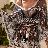 Women's Embroidered Mesh Sheer Cover Up - Beach Vacation