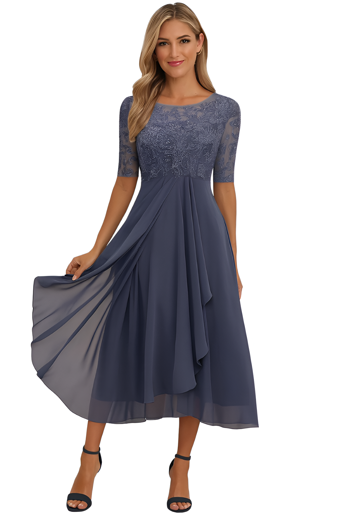 Women's Floral Chiffon Midi Dress - Wedding Guest