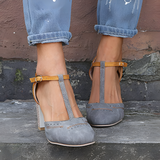 Women's T-Strap Pumps Block Heel - Retro Workwear