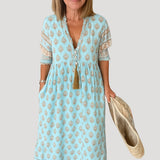 Womens Maxi Dress V-Neck Boho Tassel - Beach Casual