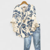 Women's Blouse Floral Ruffle Sleeve - Casual Day Wear