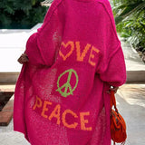 Women's Knit Oversized Love Peace Cardigan - Casual Wear