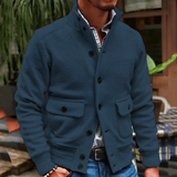 Men's Ribbed Stand Collar Button Jacket - Casual Everyday