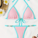 Women's Bikini Set Textured Fabric Trim - Beach Vacation