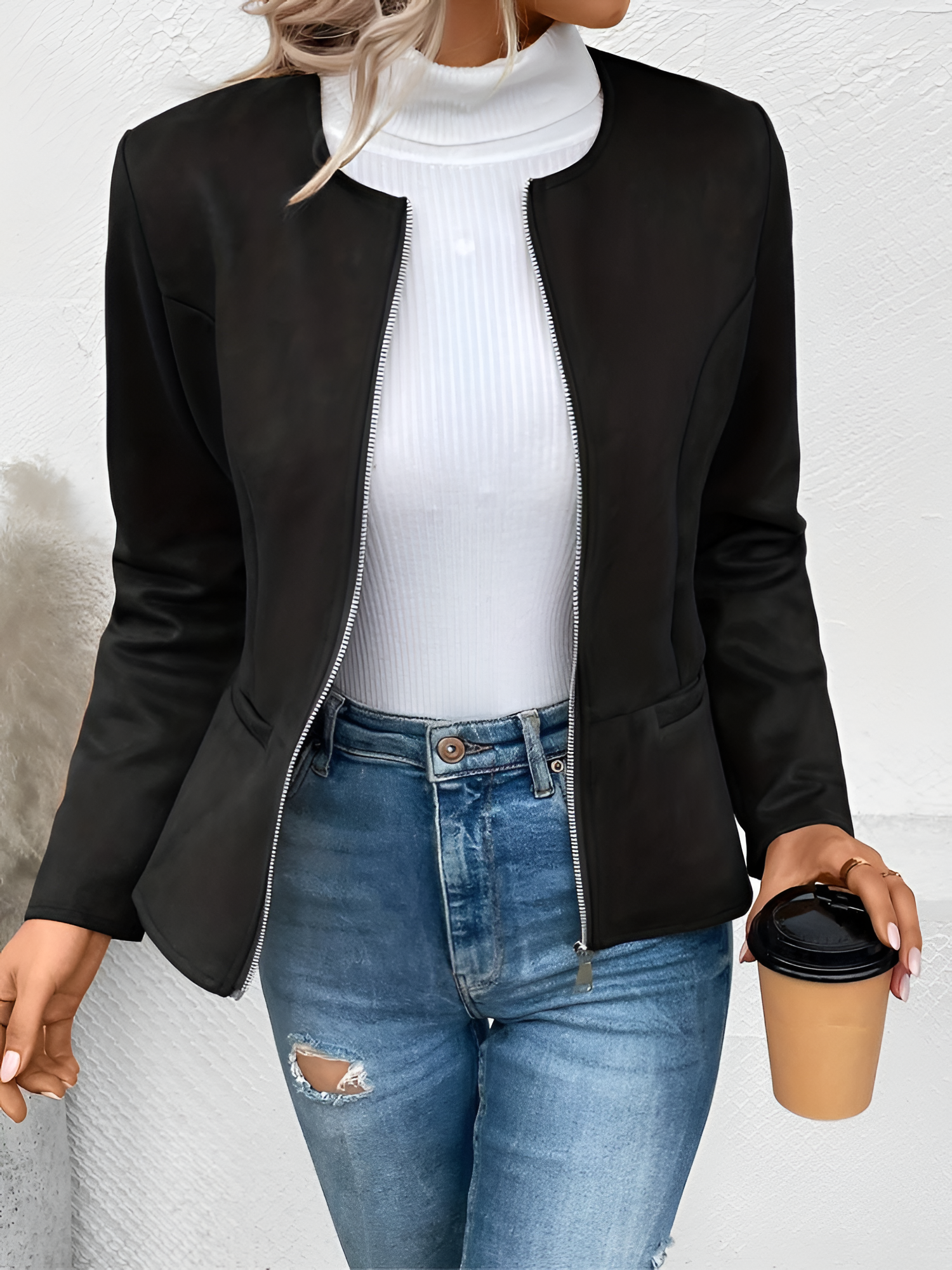 Women's Slim Fit Zip Up Jacket - Casual Outerwear