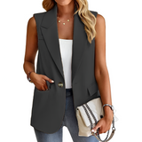 Women's Sleeveless Notch Lapel Blazer - Professional Office Wear