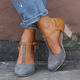 Women's T-Strap Pumps Block Heel - Retro Workwear