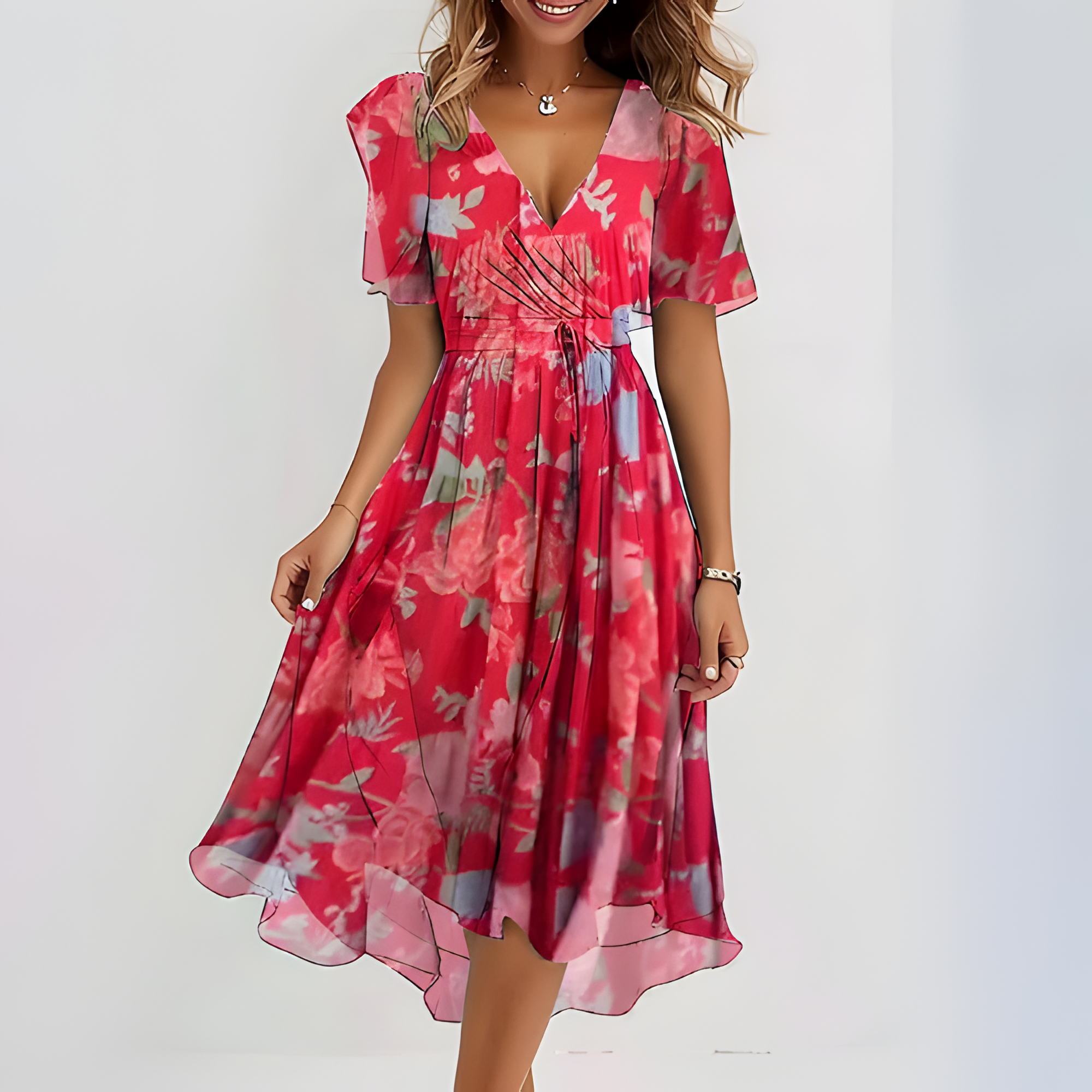Women's V-Neck Flutter Sleeve Floral Midi Dress - Garden Party Event