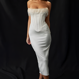 Women's Beaded Fringe Corset Midi Dress - Evening Gala