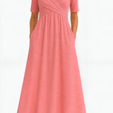 Women’s V-Neck Pleated Dress - Casual Evening Wear