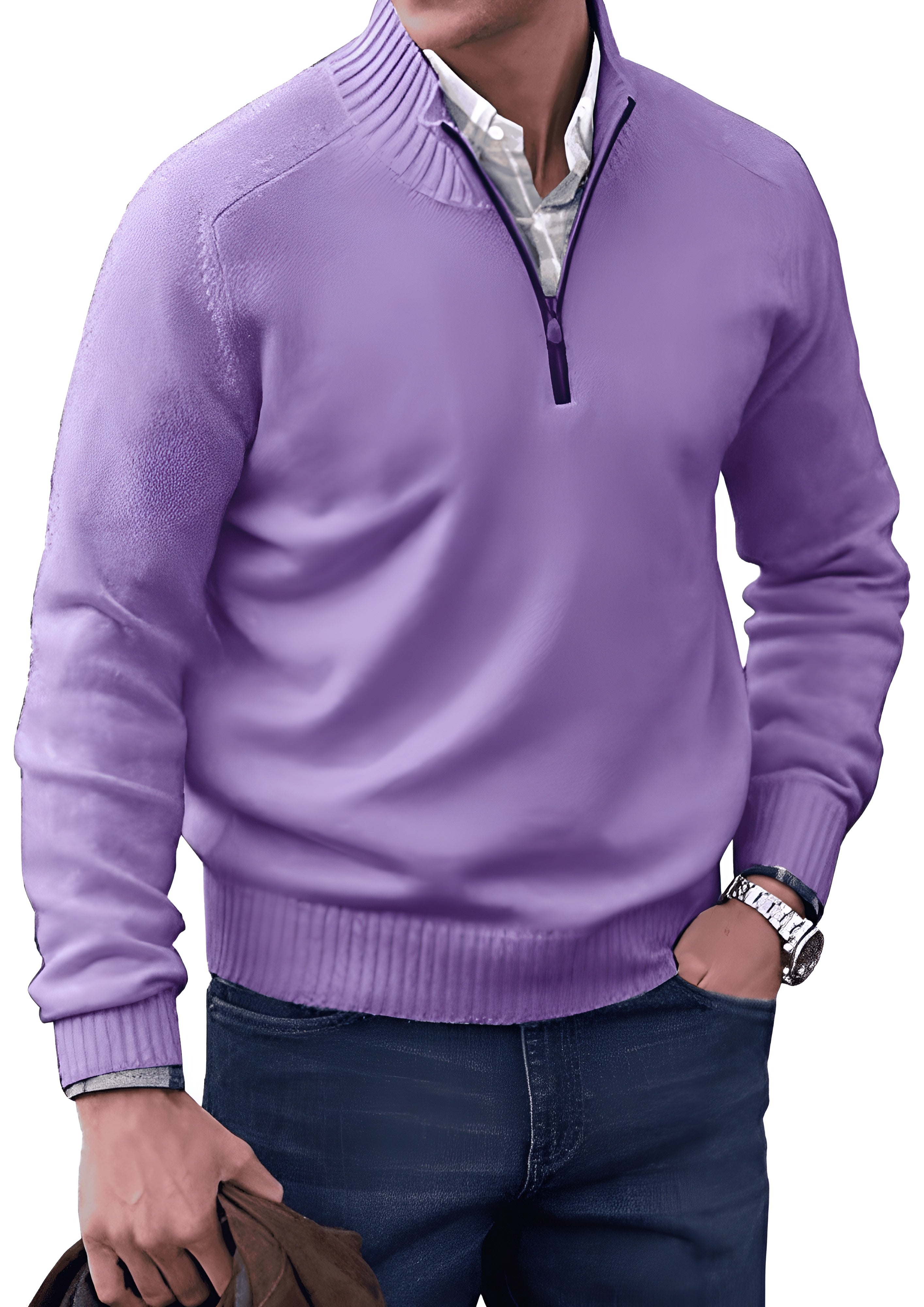 Men’s Knitted Half-Zip Pullover Sweater - Casual Winter Wear