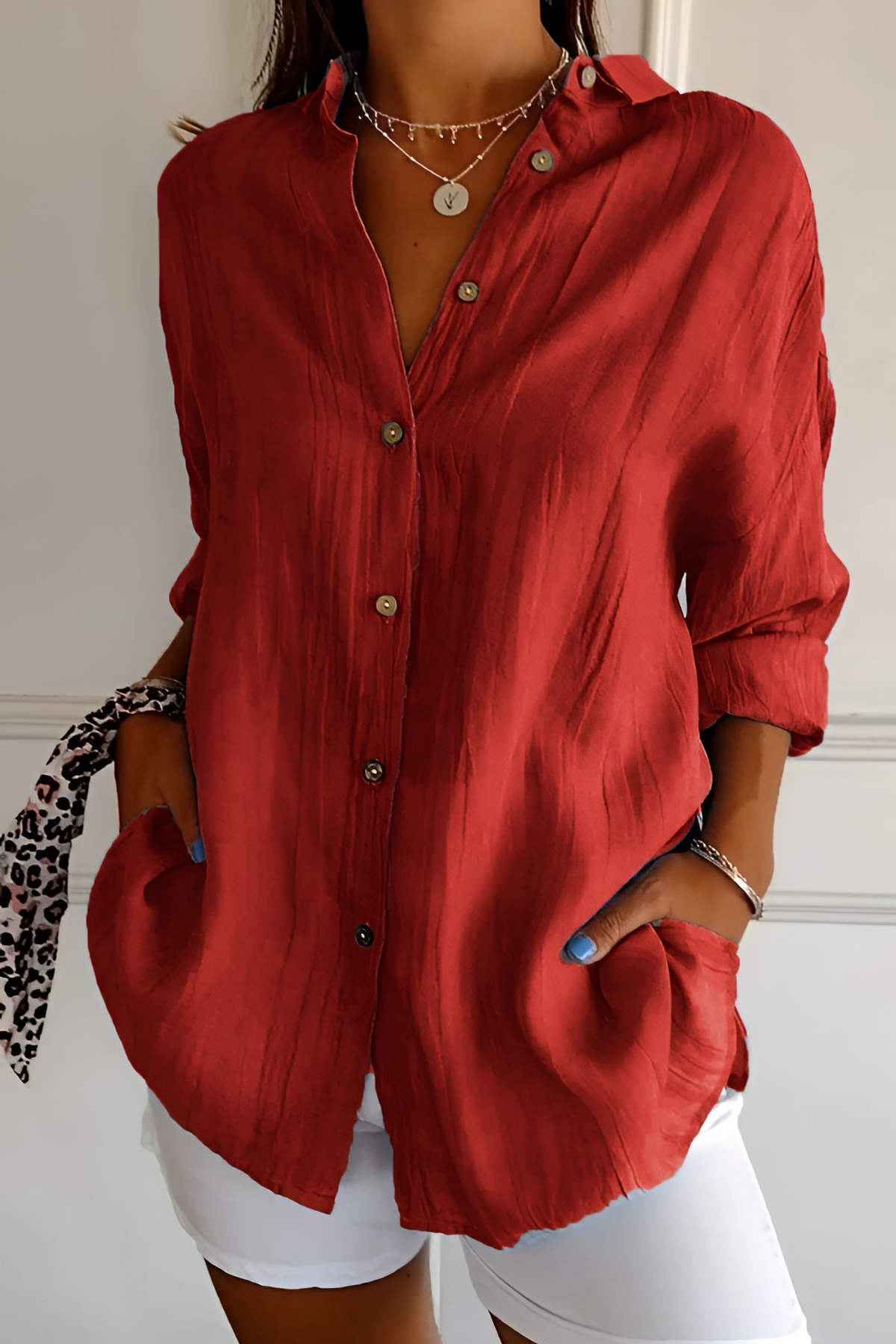 Women's Textured Long Sleeve Shirt - Casual Daily Wear