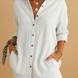 Women's Textured Button Up Shirt - Summer Casual Wear