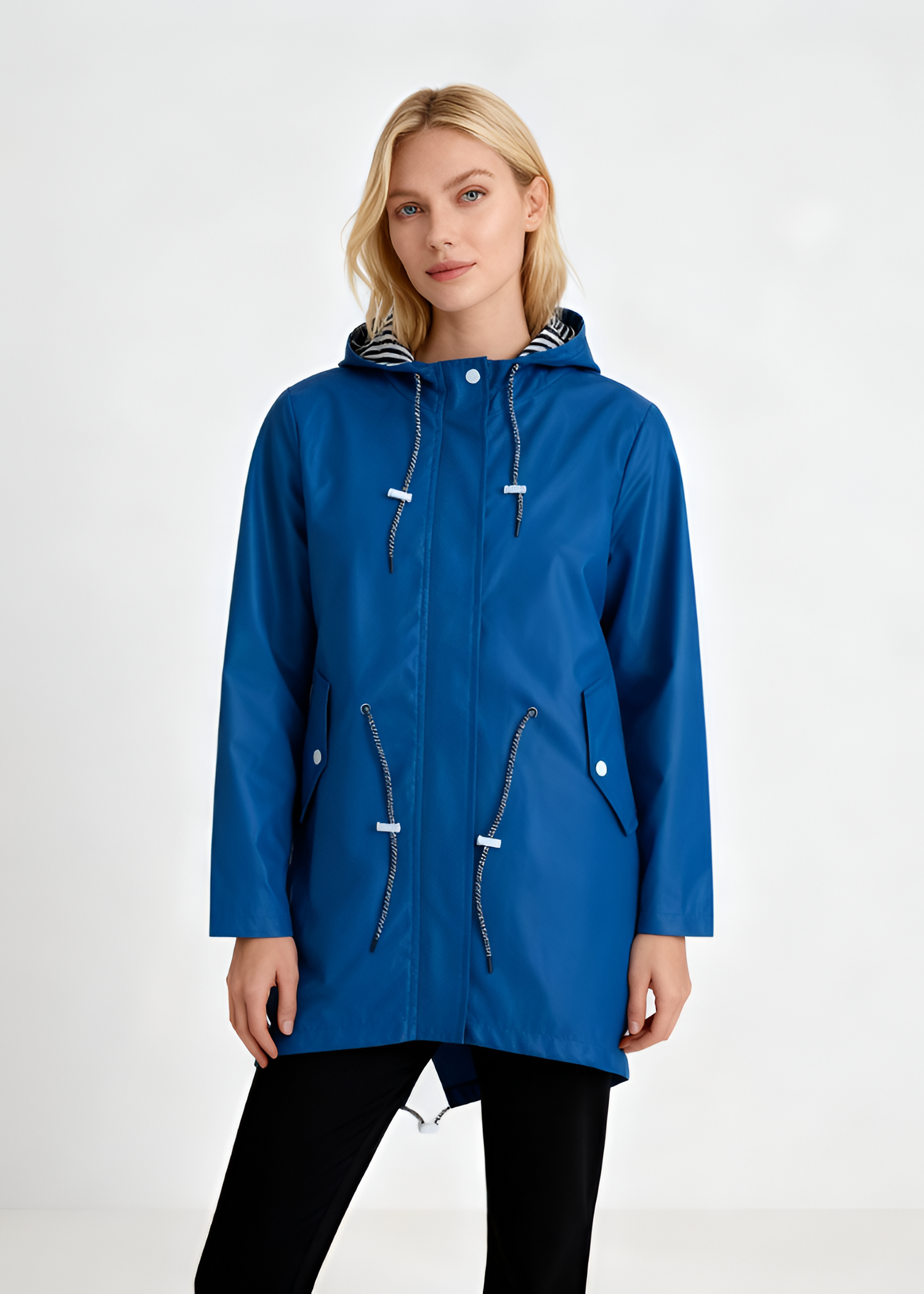 Women's Hooded Striped Lining Raincoat - Outdoor Casual Wear