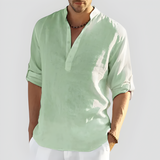 Men's Henley Shirt Long Sleeve Grandad Collar - Casual Wear
