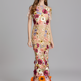 Women's Floral Sheer Mesh Maxi Dress - Special Occasions