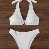 Women's Bikini Set Pleated Fabric High Leg - Beach Vacation