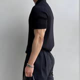 Men's Ribbed Knit Polo Shirt - Business Casual