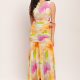 Women's Floral Ruched Sleeveless Maxi Dress - Summer Party