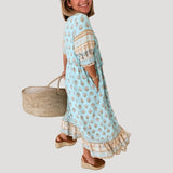 Womens Maxi Dress V-Neck Boho Tassel - Beach Casual