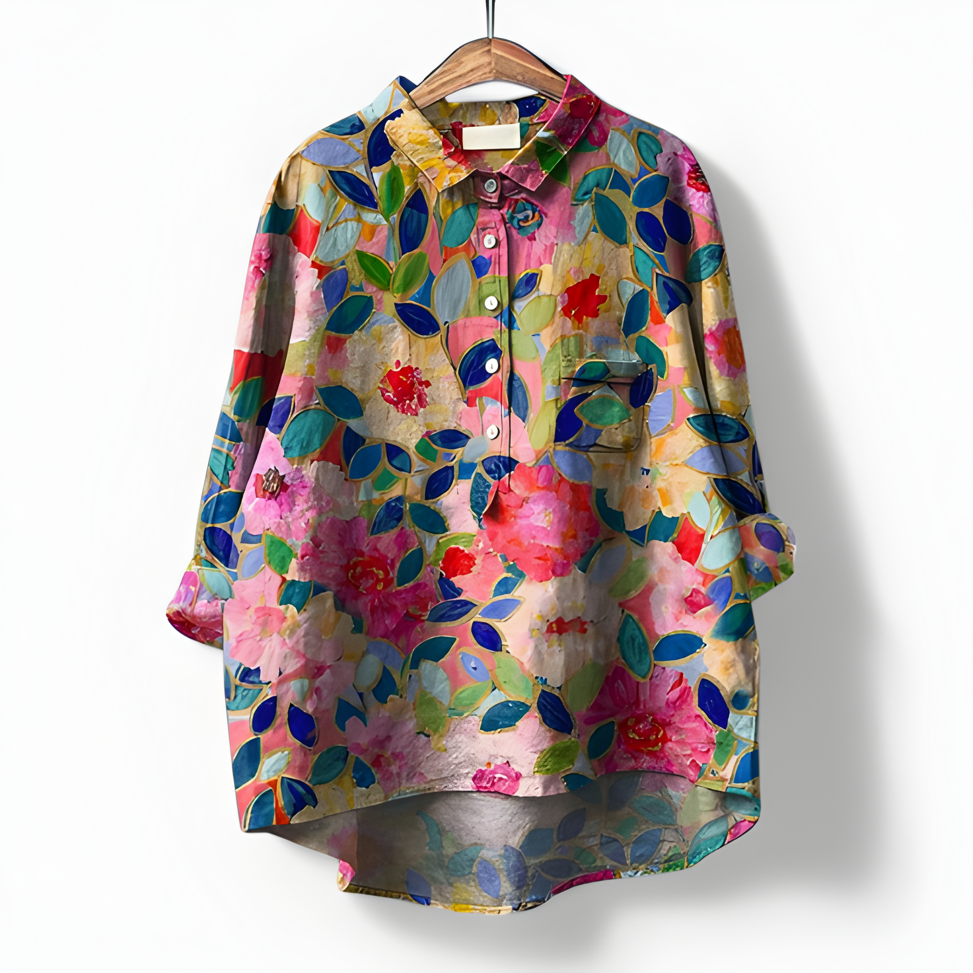 Women's Button Down Shirt Artistic Print Oversized Fit - Casual Wear