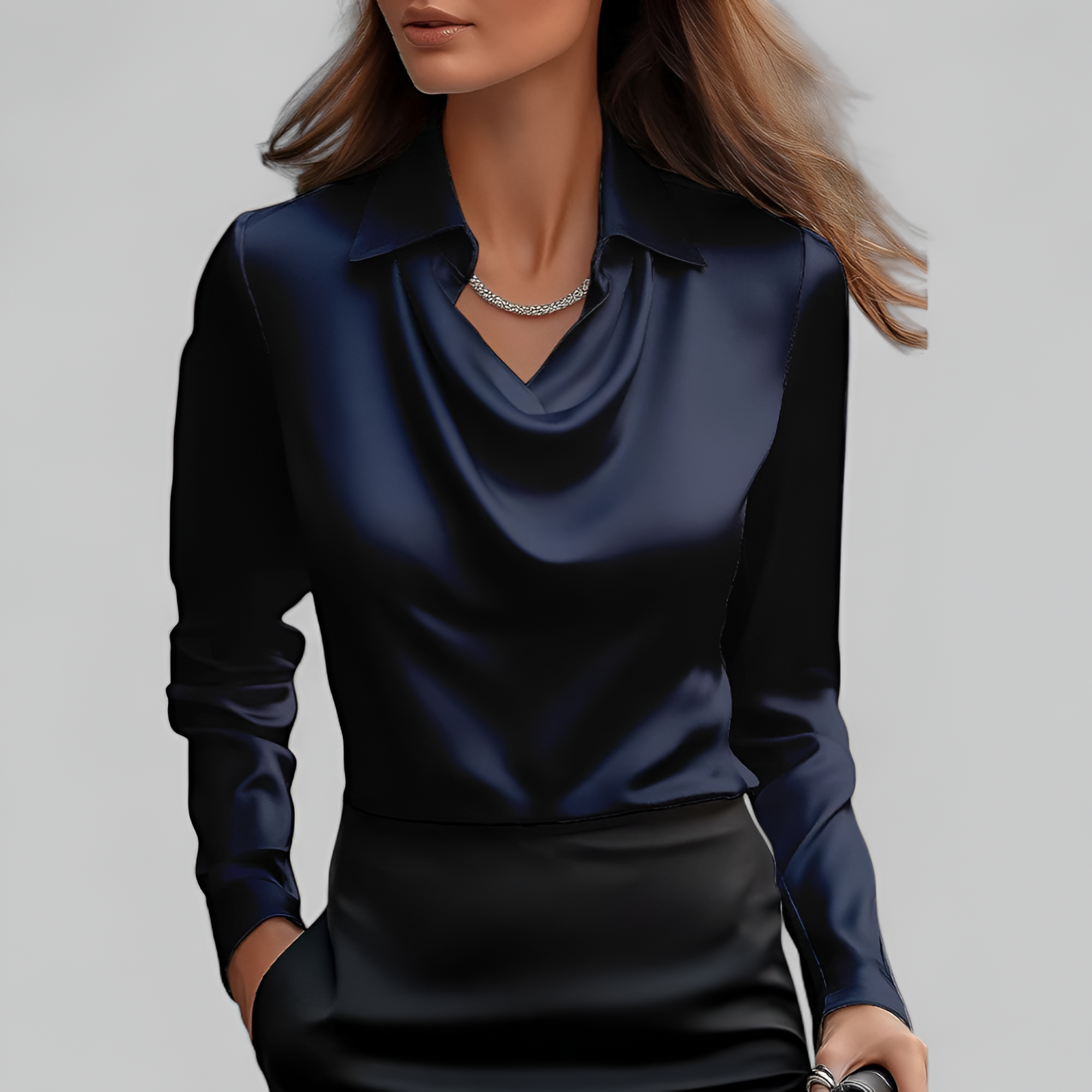 Women's Cowl Neck Long Sleeve Blouse - Office Wear