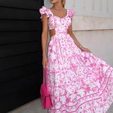 Women's Ruffle Sleeve Cutout Maxi Dress - Summer Occasion
