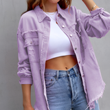 Women's Distressed Frayed Hem Shirt - Casual Daily Wear