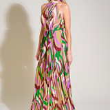 Women's Halter Neck Pleated Maxi Dress - Wedding Guest