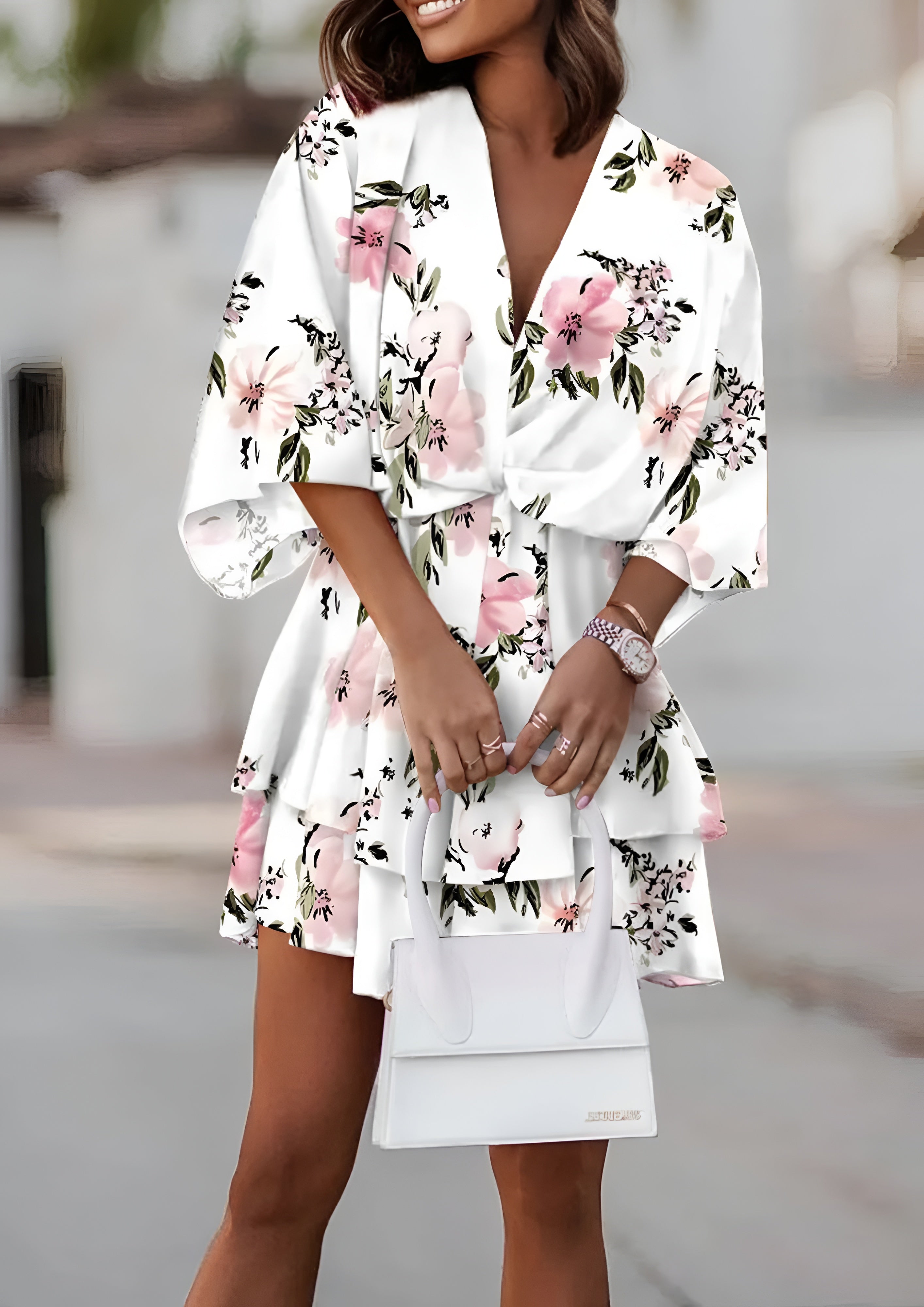 Women's Tiered Skirt Mini Dress - Tropical Summer Wear
