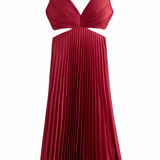 Women's Pleated Cut-Out Midi Dress - Evening Party
