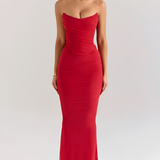 Women's Ruched Mesh Maxi Dress - Formal Evening Gown